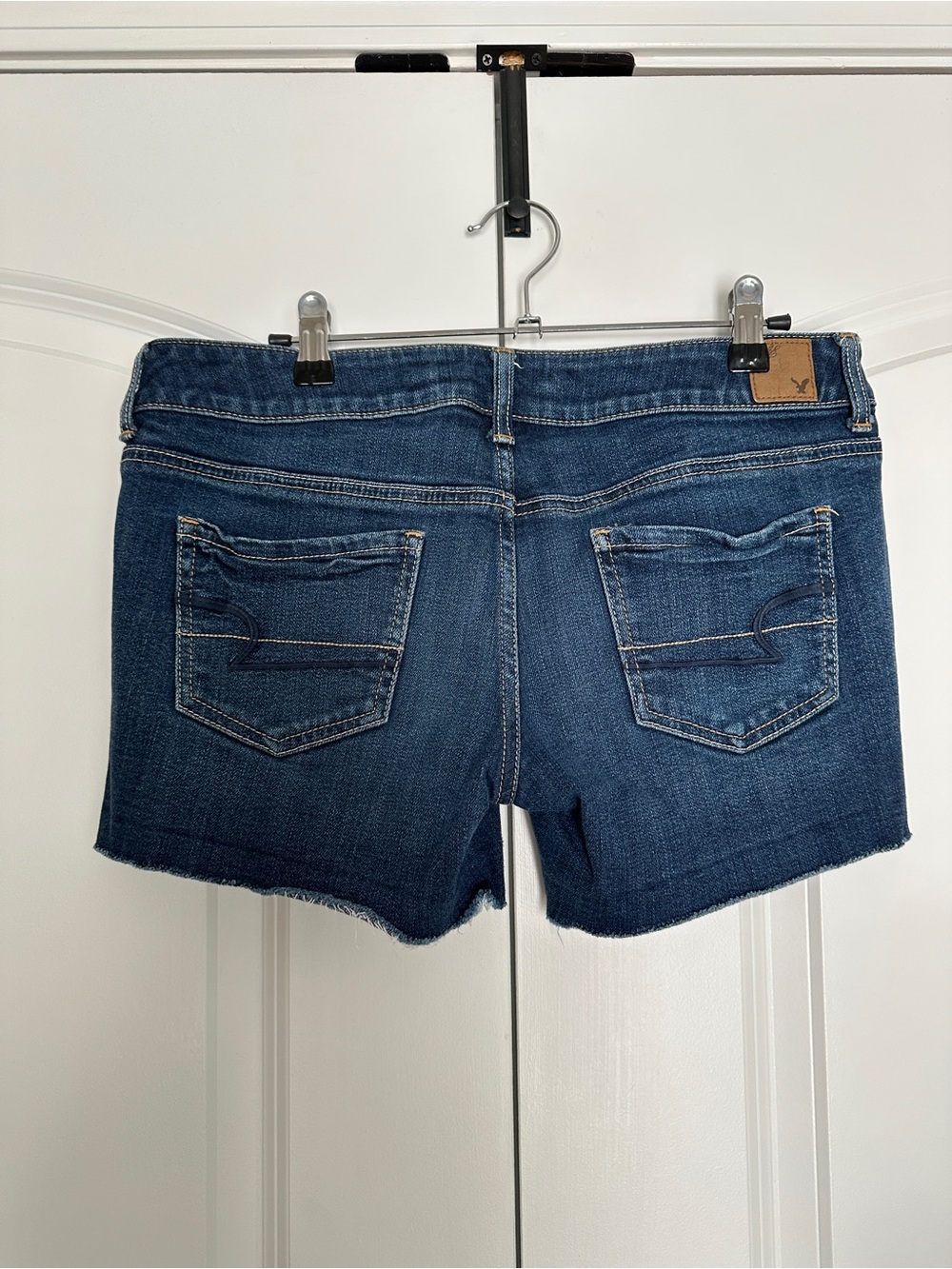 American Eagle Outfitters Dark Blue Denim Low Rise Cutoff Shorts - Picture 2 of 7